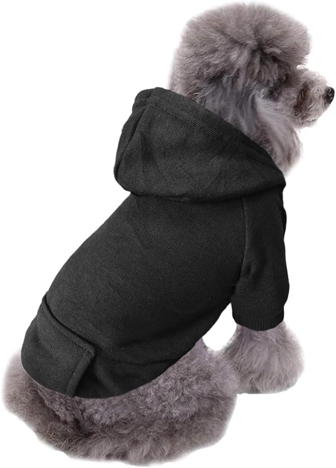 Jecikelon Winter Dog Hoodie Sweatshirts with Pockets Warm Dog Clothes for Small Dogs Chihuahua Coat Clothing Puppy Cat Custume (Black, Large)