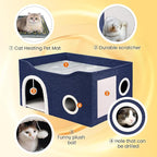 Indoor Heated Cat House, Adjustable Temperature Cat Heating Bed with Timer and Chew Resistant Cord, Large Cat House with Heating Pad for Small Medium and Large Cats