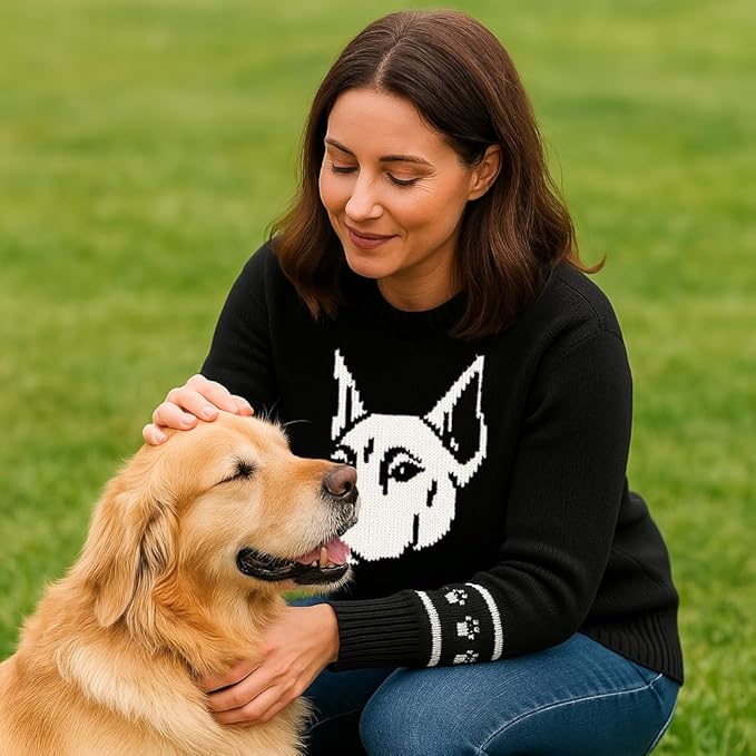 Custom Dog Knit Sweater for Women Personalized Pet Paw Print Pullover Dog Mom Gift Christmas for Pet Lovers