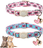 Unique Style Paws Pink Kitten Collars,Cute Valentine Cats Collar with Bell,Kitten Collar Breakaway Buckle with Heart Pattern,Adjustable Valentine Cat Collars,Ideal Gift for Boy Girl Cats