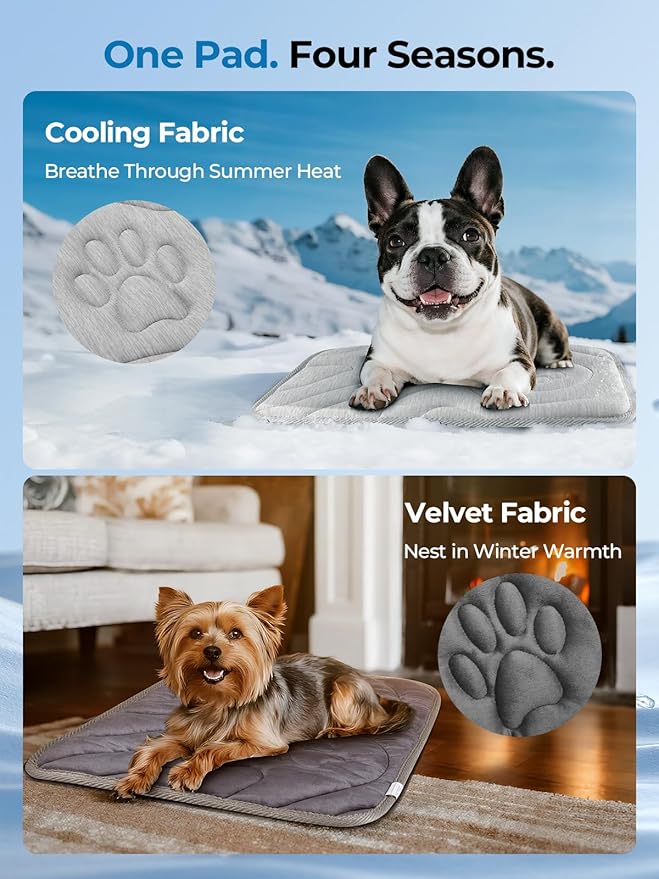 Dog Cooling Mat, Reversible Cool & Warm Pet Orthopedic Pad, Thick Mat for Summer & Winter, Machine Washable, Portable for Crate, Kennel, Bed, Floor, Sofa, Car (Cool Grey, Medium: 36" x 22")