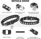 Leather Cat Collars for Boy Girl Cats with Bell and Safety Elastic Belt, Personalized Rivets Stud Adjustable Safe Buckle Collar with Skull Charm for Kitty Small Pets, Black 7"-9"