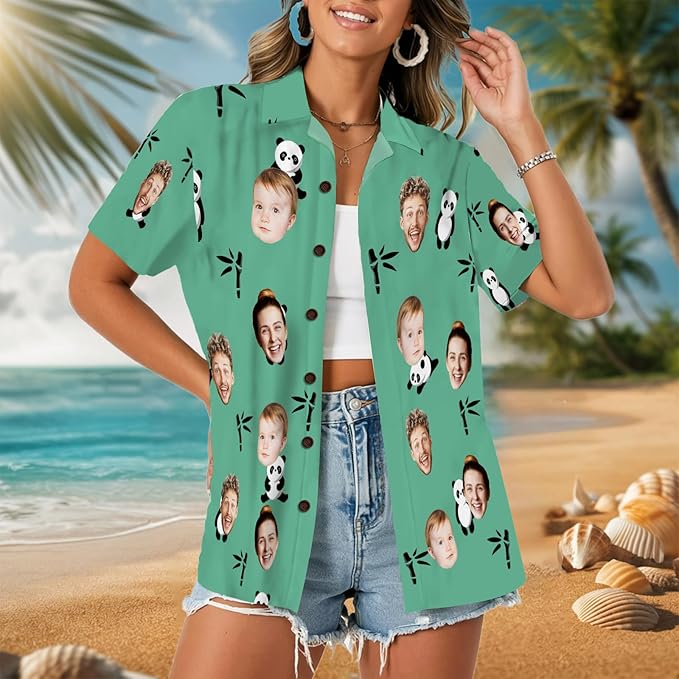 Custom Hawaiian Shirt with Face for Men, Unisex Tropical Beach Shirts Personalized Casual Funny Hawaii Button Down Shirts