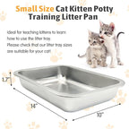 Fhiny 4Pack Stainless Steel Kitten Litter Box, Small Size Low Entry Metal Cat Open Litter Pan Potty Kitten Training Toilet Odor Control Smooth Surface (L: 14" L×10" W×1.7" H)