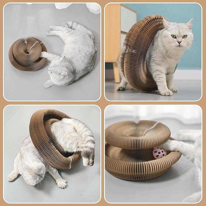 DFQ Kitty Kurlz, Magic Organ Cat Scratching Board Toy with Balls Bells,Made of Recyclable Corrugated Cardboard,Interactive Mental Physical Exercise Cat Toys for Indoor Cats(Brown)