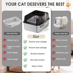 Stainless Steel Litter Box with Lid: Metal Cat Litter Box for Small Cats with Scoop, High Sided Kitty Litter Pan Tray, 17.4'' x 13.5'' x 8.5'', Non-Stick, Anti-Leakage, Easy Cleaning (Black)
