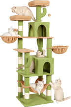 AMHANCIBLE Cactus Cat Tree, 70 Inch Tall Cat Tower for Indoor Cats, Multi-Level Cat Tree with Scratching Post, Hammock, Hanging Basket, Large Cat Condos for Adult Cats Kittens, Green, PT18GR