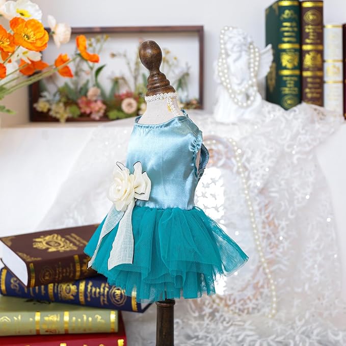 Fashion Sweet Puppy Dog Blingbling Princess Skirt Pet Dog Lace Cake Camisole Tutu Dress J-Blue L