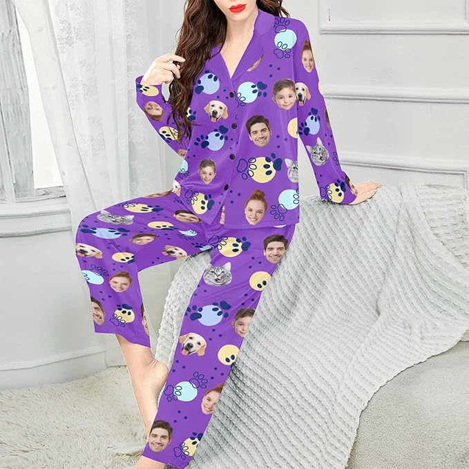 Artsadd Custom Pajamas for Women Men Family, Personalized Face Pjs Pajama Pants, Funny Pet Photo Loungewear Sleepwear Jammies