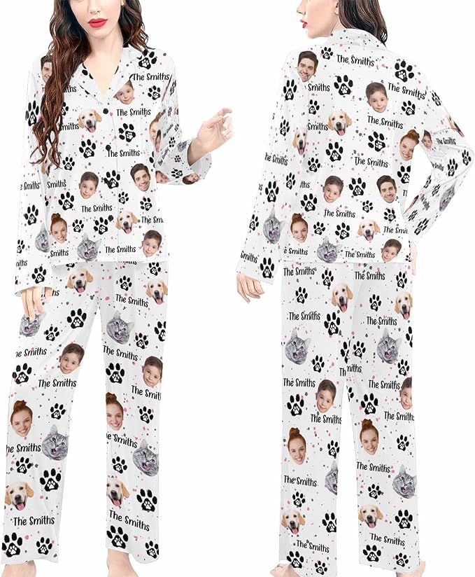 Artsadd Custom Pajamas for Women Men Family, Personalized Face Pjs Pajama Pants, Funny Pet Photo Loungewear Sleepwear Jammies