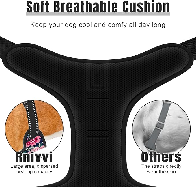 Rnivvi No Pull Dog Harness, Cute Flower Reflective X-Large Sized Puppy Harness, Adjustable Soft Padded Vest for Large Dogs, Heavy Duty Pet Vest with Easy Control Handle for Walking Training, Elegant