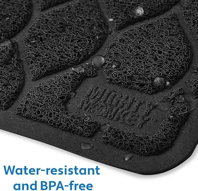 MIGHTY MONKEY Waterproof BPA Free Cat Litter Box Trapping Mat, Easy Clean Floors, Textured Backing, Soft on Sensitive Kitty Paws, Cats Accessories, Less Waste, Stays in Place, 24x17, Black