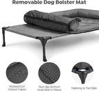 Veehoo Cooling Elevated Dog Bed Add Removable Waterproof Bolster Cushion Mat, Raised Pet Cot with Breathable Teslin Mesh, No-Slip Feet, Dog Couch Bed for Indoor Outdoor, Large, Black Silver