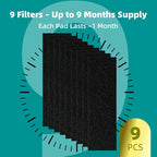 9-Pack 3.6" x 10" Carbon Filter Pads for Automatic & Dome-Style Cat Litter Boxes – Activated Charcoal Liners for Odor Control
