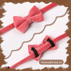 Sliverdew 2 Pcs Velvet Cat Bow Tie Collar Breakaway Cat Collar with Bell Adjustable Bowtie Kitten Small Puppy Safety Collar Solid Color Set Pet Bow Tie Collar (Pink, Blue)