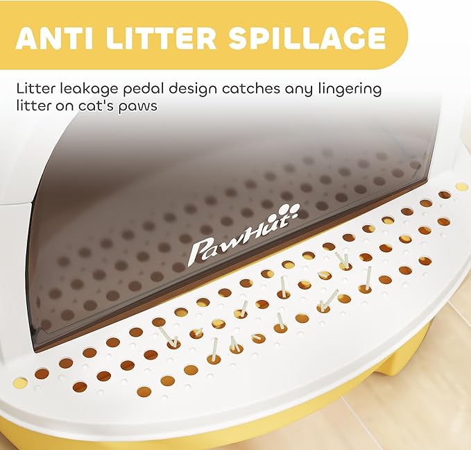 PawHut Cat Litter Box, Covered Kitty Litter Box with Lid, Scoop, Deodorizing Bags for Odor Control, Privacy, Portable, Easy to Clean, Yellow