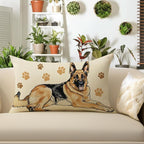 German Shepherd Dog Lumbar Decorative Throw Pillow Cover 12 x 20, Rectangular Paw Prints Outdoor Home Decor Pet Owner Lover Gift, Sofa Couch Cushion Case Housewarming Gifts