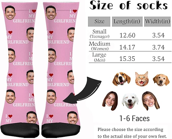 Artsadd Custom Face Socks for Women Men Cat Dog Lovers, Customized Unisex Funny Crew Sock Gifts