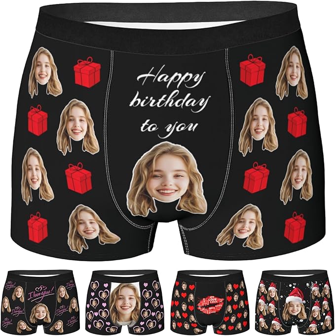 Personalized Underwear for Men with Face Custom Face Boxers Customized Boxer Briefs Funny Gifts for Him Husband Boyfriend