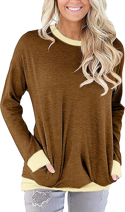 Akihoo Womens Casual Long Sleeve Tunic Tops Crew Neck Shirt Blouses