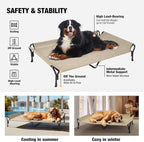 Veehoo Cooling Elevated Dog Bed, Guardrail Raised Pet Cot, Indoor & Outdoor XXL Pet Bed with Washable & Breathable Teslin Mesh, Non-Slip Feet, Dog Couch Bed, 62.5" x 37", Beige Coffee