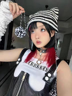 Y2k Beanies Crochet Knitted Cat Hats Goth Cross Devil Hat Striped Alt Emo Accessories Grunge Y2k Aesthetic Clothes