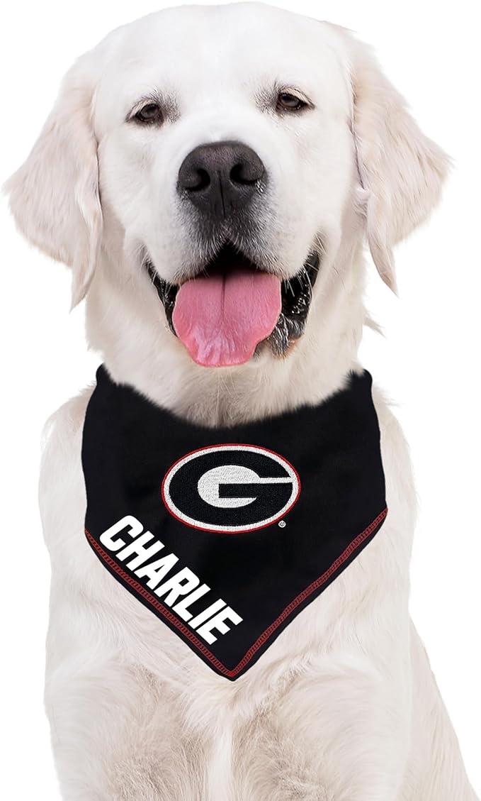 NCAA Georgia Bulldogs Personalized Tie Bandana for Dogs & Cats, Size Large/X-Large. Custom Dog Scarf Bib for Pet Cat Dog. Ultimate Game-Day & Party Customizable Bandana