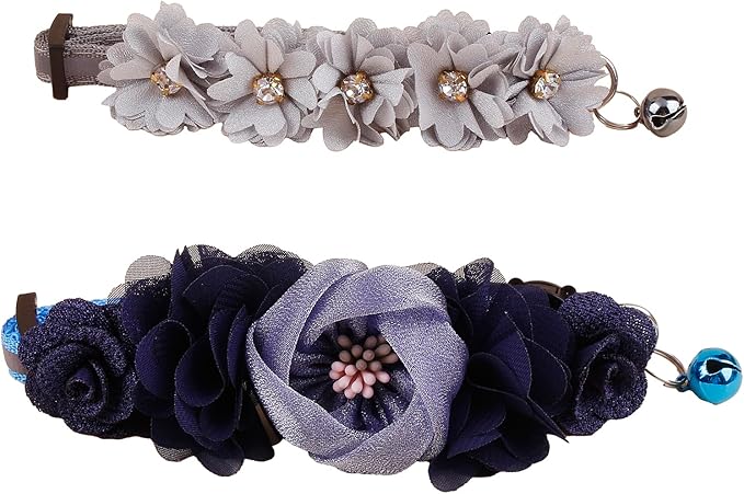 2 Pack Cat Collar Pink Floral with Bell and Removable Flower Bowtie Breakaway Adjustable Cat Collar for Girl Kitten Puppy Small Cats Dogs Daily Decoration (XQ10-2)