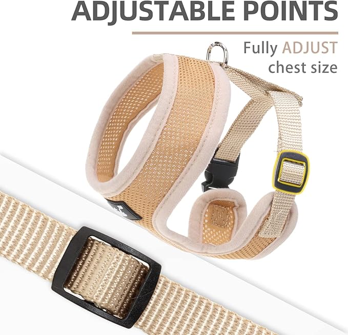 PUPTECK Soft Mesh Dog Harness and Leash Set Pet Puppy Cat Comfort Padded Vest No Pull Harnesses, Solid Beige, S