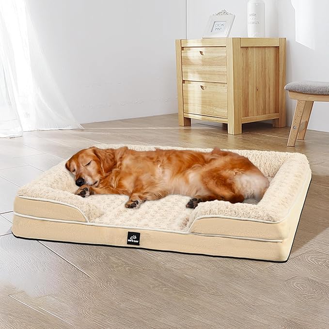 Orthopedic Dog Bed for Large Medium Sized, Washable Memory Foam Large Dog Bed, Medium Pet Sofa with Removable Cover, Washable Waterproof Pet Couch Beds(Beige, M)