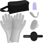 7PCS Pet Grooming Kit for Dogs and Cats，with Storage Bag & Includes Dog Washing Gloveswith High-Density Teeth, Adjustable Handle Dog Shampoo Brush, Dog Finger Toothbrush (Gray)