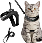Cat Harness and Leash Set,Escape Proof Kitten Harness,Step in Adjustable Soft Lightweight,Easy Control,Reflective Strips Comfortable for Walking Travel(Black,M)