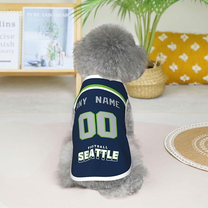 Seattle Custom Pet Jersey Dog Clothes Jersey Various Sizes Customized Any Name & Number for Small & Middle and Big Dogs