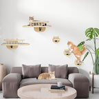Cat Wall Shelves Furniture Set with Scratching Pad，Wooden Cat Climbing Wall Systems with 2 Perches and 3 Steps, Floating Shelves Bed Wall Mounted for Indoor Fit Up to 15Lbs (Burlywood)