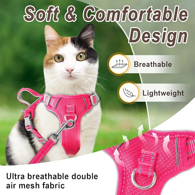Cat Harness and Leash Set for Walking Escape Proof for Small Large cat Kitten Harness with ID tag Pocket (Pink,S)
