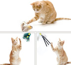 Cat Insect Feather Toys Replacement Cat Toy Wand Refills, 6 Pieces Natural Insect Cat Toy Feathers Refill, Interactive Cat Teaser Wand Attachments, with Bell