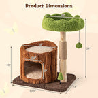 Tangkula Solid Wood Cat Tree, Natural Branch Cute Kitten Tower with Jute Scratching Post & Mat, Tree Hole Condo, Bed, Perch, Dangling & Spring Balls, Small Cat Climbing Stand for Indoor Cats & Kittens