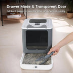 Foldable Cat Litter Box, Fully Enclosed Litter Box with Lid, Covered Kitty Kitten Litter Boxes Enclosure with Scoop, Odor Control, Easy to Clean, 3 Modes for Cat up to 12 lbs(White&Grey)