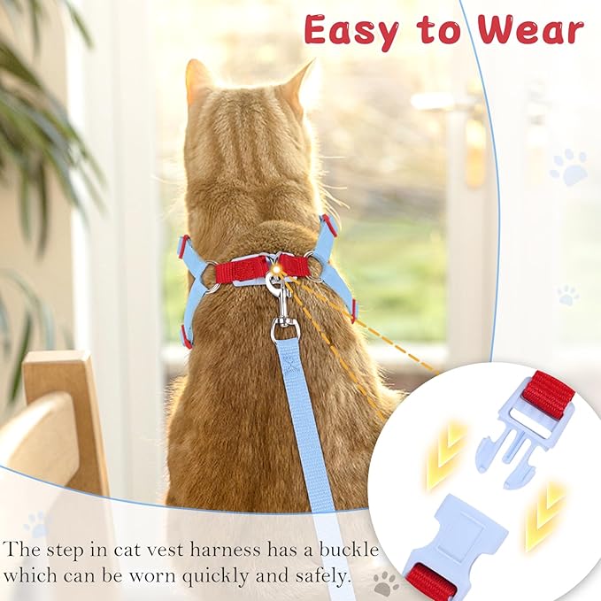 Cat Vest Harness and Leash Set for Walking Escape Proof, Adjustable Kitten Harness and Leash Set Breathable Mesh with Bow Harness for Kitty Puppy Bunny(Red Small)
