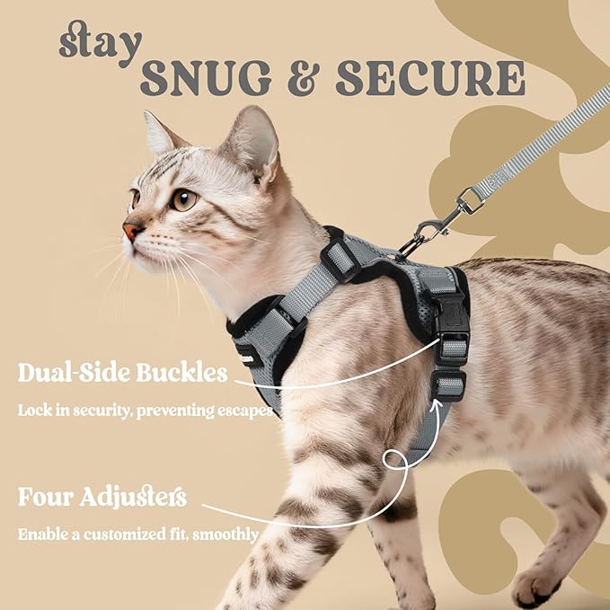 rabbitgoo Cat Harness and Leash for Walking, Escape Proof Soft Adjustable Vest Harnesses for Cats, Easy Control Breathable Reflective Strips Jacket, Grey, XS