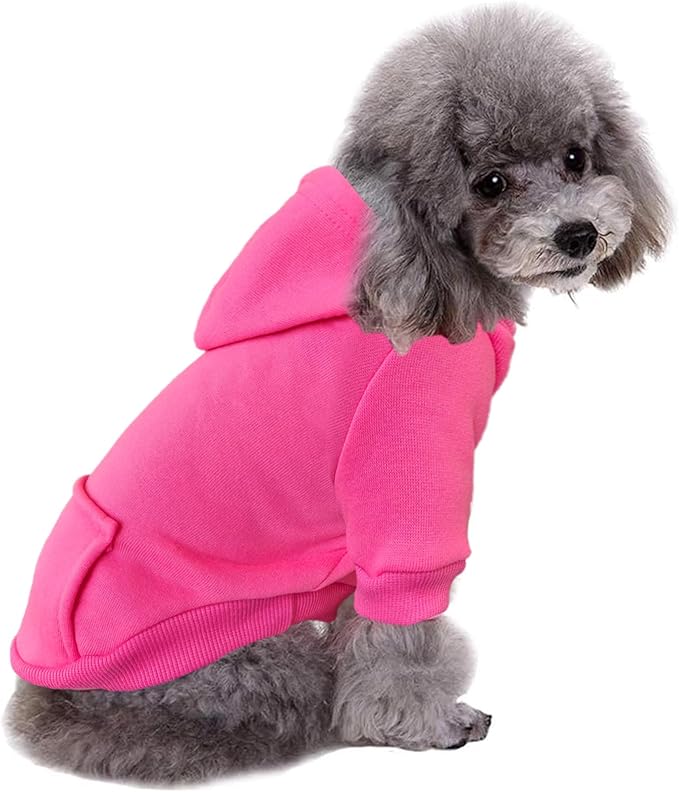 Jecikelon Winter Dog Hoodie Sweatshirts with Pockets Warm Dog Clothes for Small Dogs Chihuahua Coat Clothing Puppy Cat Custume (Rose red, Small)