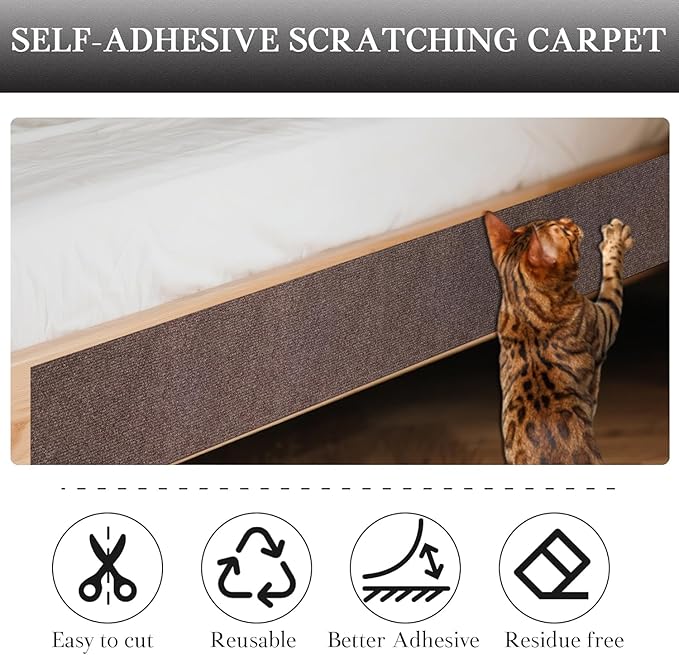15.7'' x 39.3'' Cat Scratch Furniture Protector Adhesive Trimmable Cloth Couch Anti-Scratch Cover DIY Climb Couch Protector from Cat Claws, Covering Cat Tower, Replacement Pads，Brown