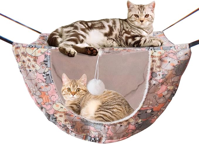 JSPYFITS Cat Cage Hammock,Double Layer Hanging Adjustable Soft Pet Bed Suitable for Kitten Ferret Puppy Rabbit or Small Pet,Hanging Bed for Pets,2 Level Indoor Bed for Any Season Pink Cat