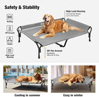 Veehoo Cooling Elevated Dog Bed, XL Raised Pet Cot with Guardrail & Slope Headrest, Durable Breathable Teslin Mesh, Non-Slip Feet, Washable Dog Couch Bed for Indoor & Outdoor, 50.5" x 33.5, Gray