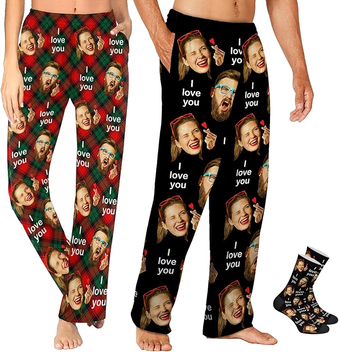 MyPupSocks Custom Pajama Pants for Pet Lover, Personalized Photo Face Printed Pajama Bottoms Sleepwear with Pockets