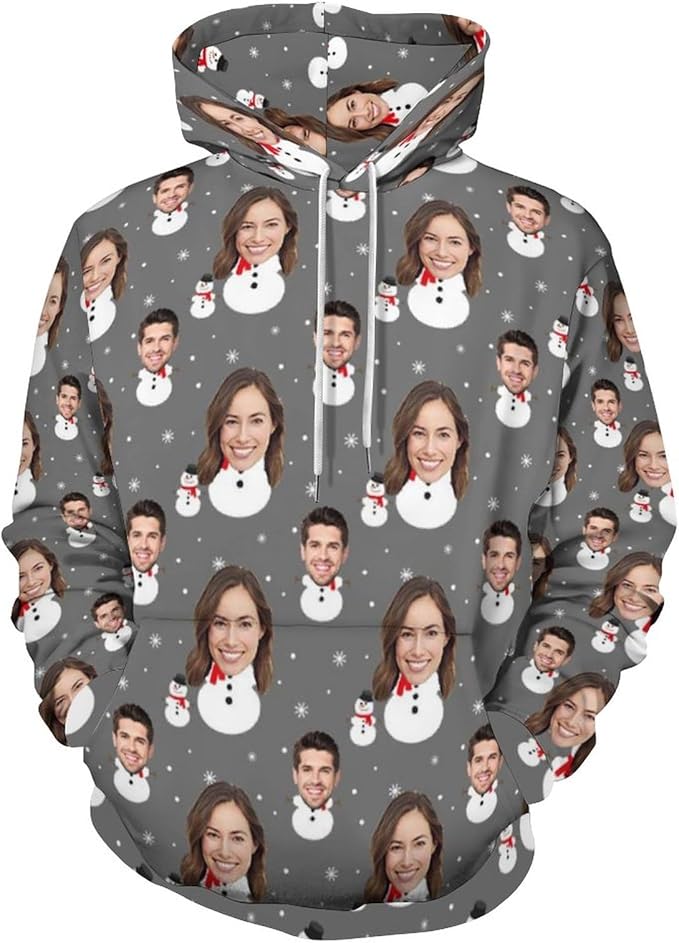 Artsadd Custom Face Unisex athletic Pockets Sweatshirt Loose Hoodie Custom Christmas Long Sleeve Sweatshirt Hooded Pullover