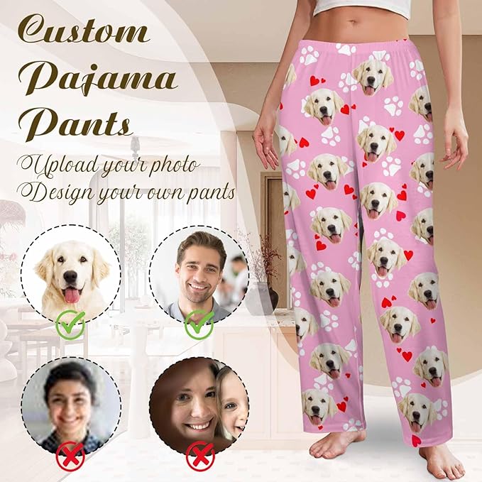 Custom Couple Pajama Pants Sock with Funny Face, Personalized PJ Anniversary Birthday Women Men Pants