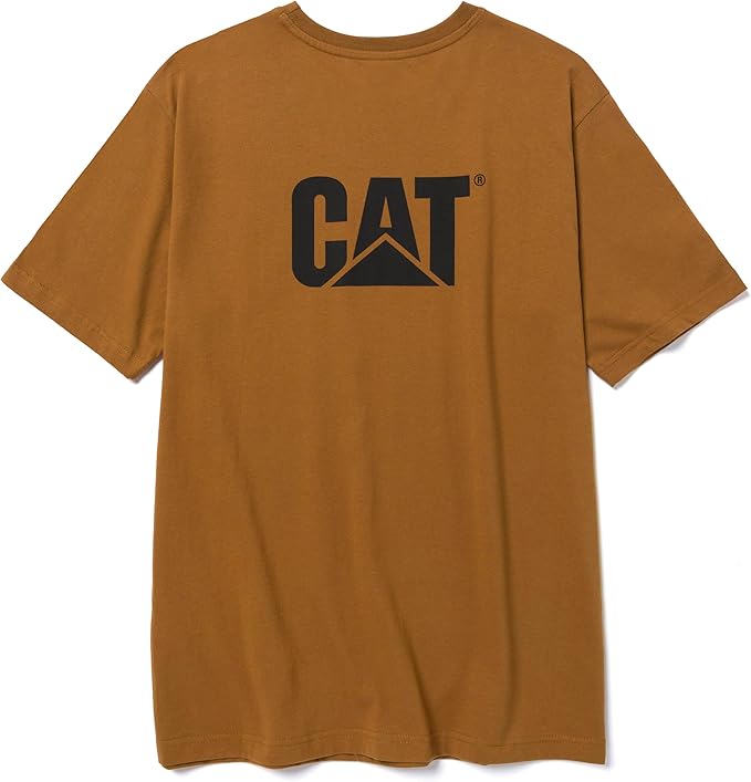 CAT Men's Trademark T-Shirts with Shape-Retention Rib Trim Spandex, Tagless Neck, and Cat Logo on Left Chest