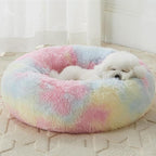 WNPETHOME Donut Dog Beds Large Sized Dog,Anti-Anxiety Caming Large Pet Bed,Fluffy Faux Fur Plush Puppy Bed，Warming Cozy Soft Round Bed for Pet, Cat Cuddler Cushion