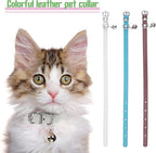 Weewooday 6 Pieces Leather Cat Collar with Bell Cute Pet Leather Kitten Collar for Boy Girl Cats with Safety Elastic Strap for Small Kitten Puppy(Fresh Color)